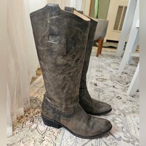 Frye Tall Distressed Leather Boots 6.5 Western Moto Boho Coastal Cowgirl Vintage